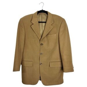 Vintage Canadian made camel tan wool cashmere single breasted blazer jacket 38R